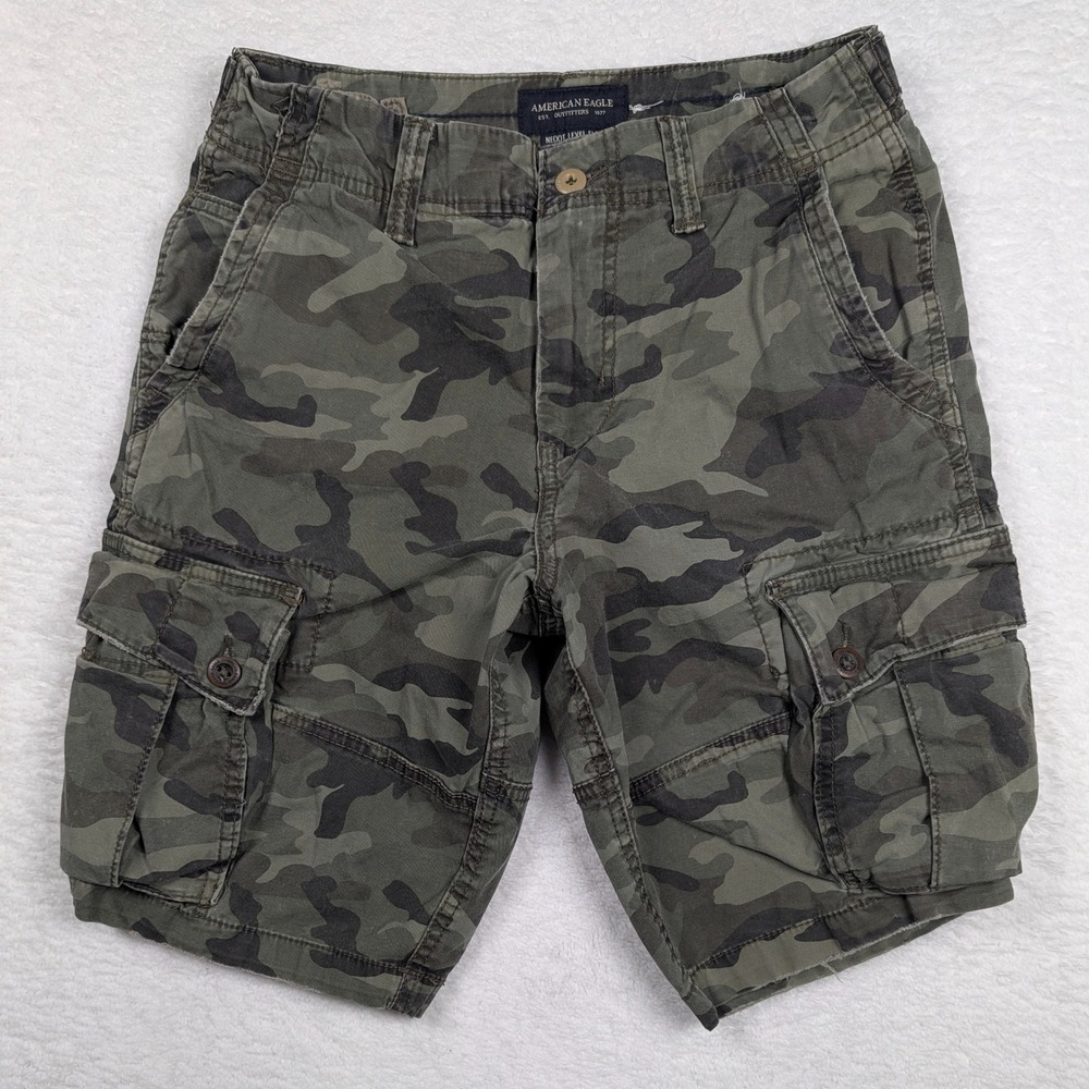 American Eagle Cargo Shorts Mens 28 Green Camo Ne(x)t Level Flex Skater Grunge